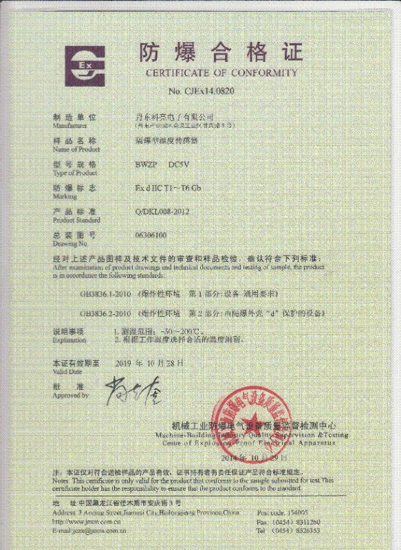 Certificate of explosion proof